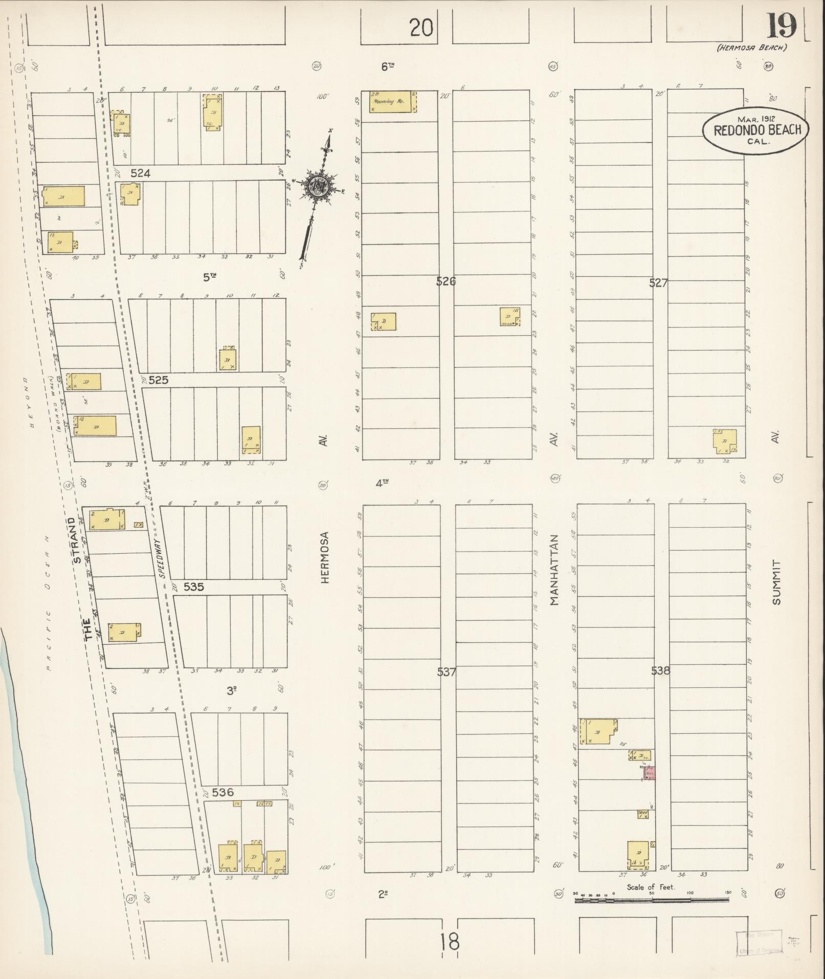 Sanborn Fire Insurance Map from Redondo Beach, Los Angeles County, California (1912), Sheet #0019 - Complete Map Set gallery image, historic Sanborn map, vintage wall art, California California