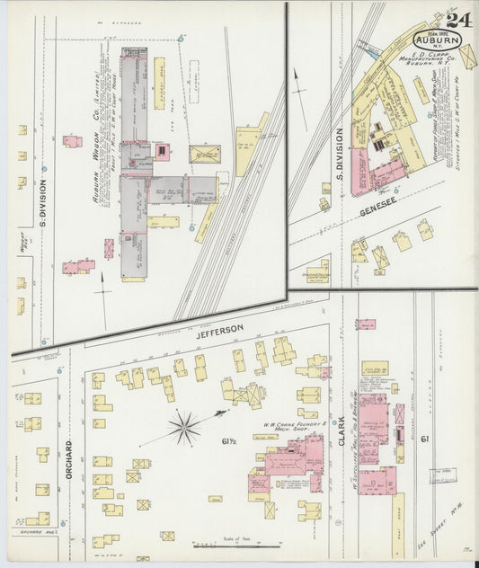 Sanborn Fire Insurance Map from Auburn, Cayuga County, New York (1892), Sheet #0024 - Historic Sanborn Fire Insurance Map Print, vintage old map wall art, antique decor, genealogy gift, New York New York map