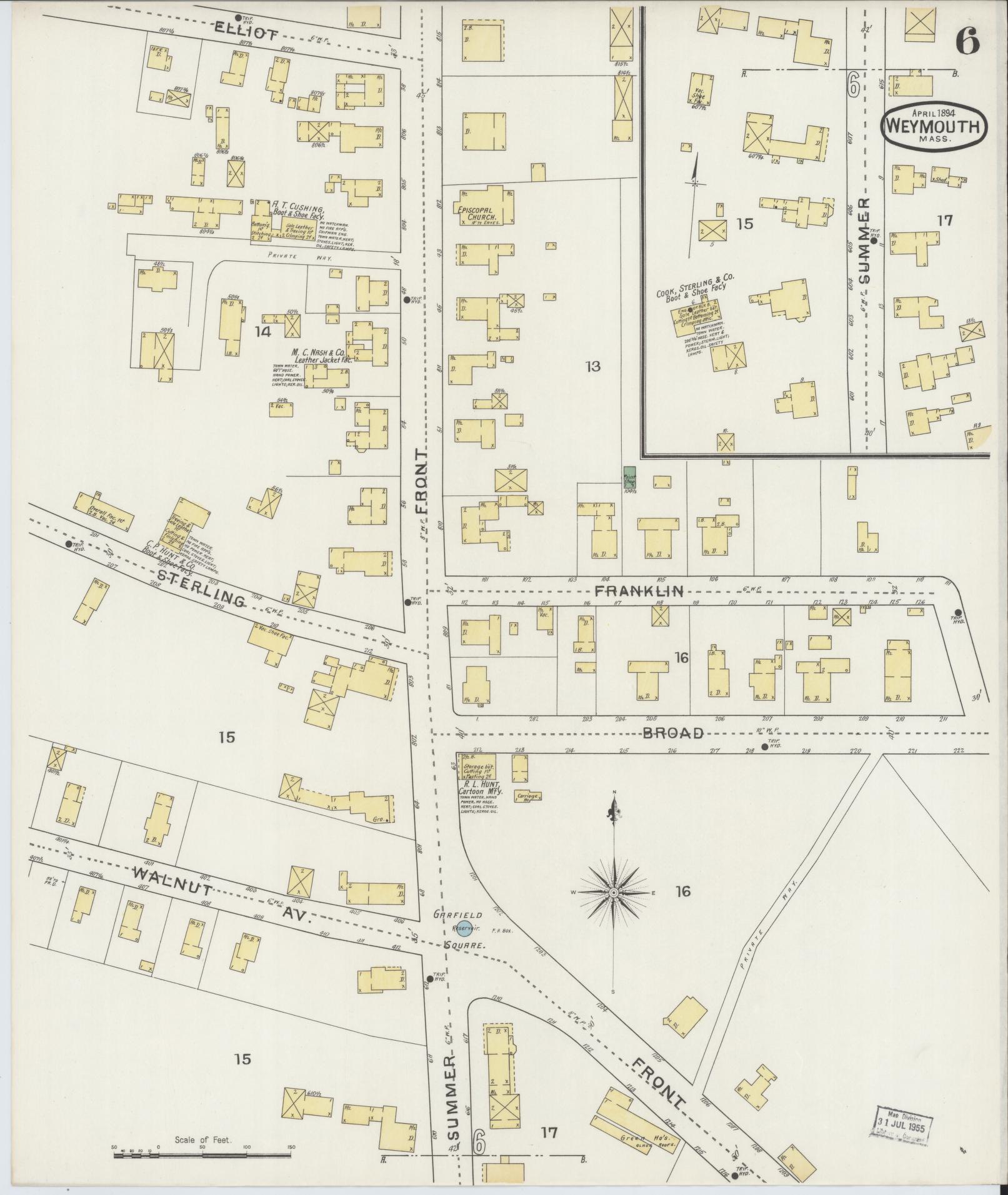 Sanborn Fire Insurance Map from Weymouth, Norfolk County, Massachusetts (1894), Sheet #0006 - Complete Map Set gallery image, historic Sanborn map, vintage wall art, Massachusetts Massachusetts