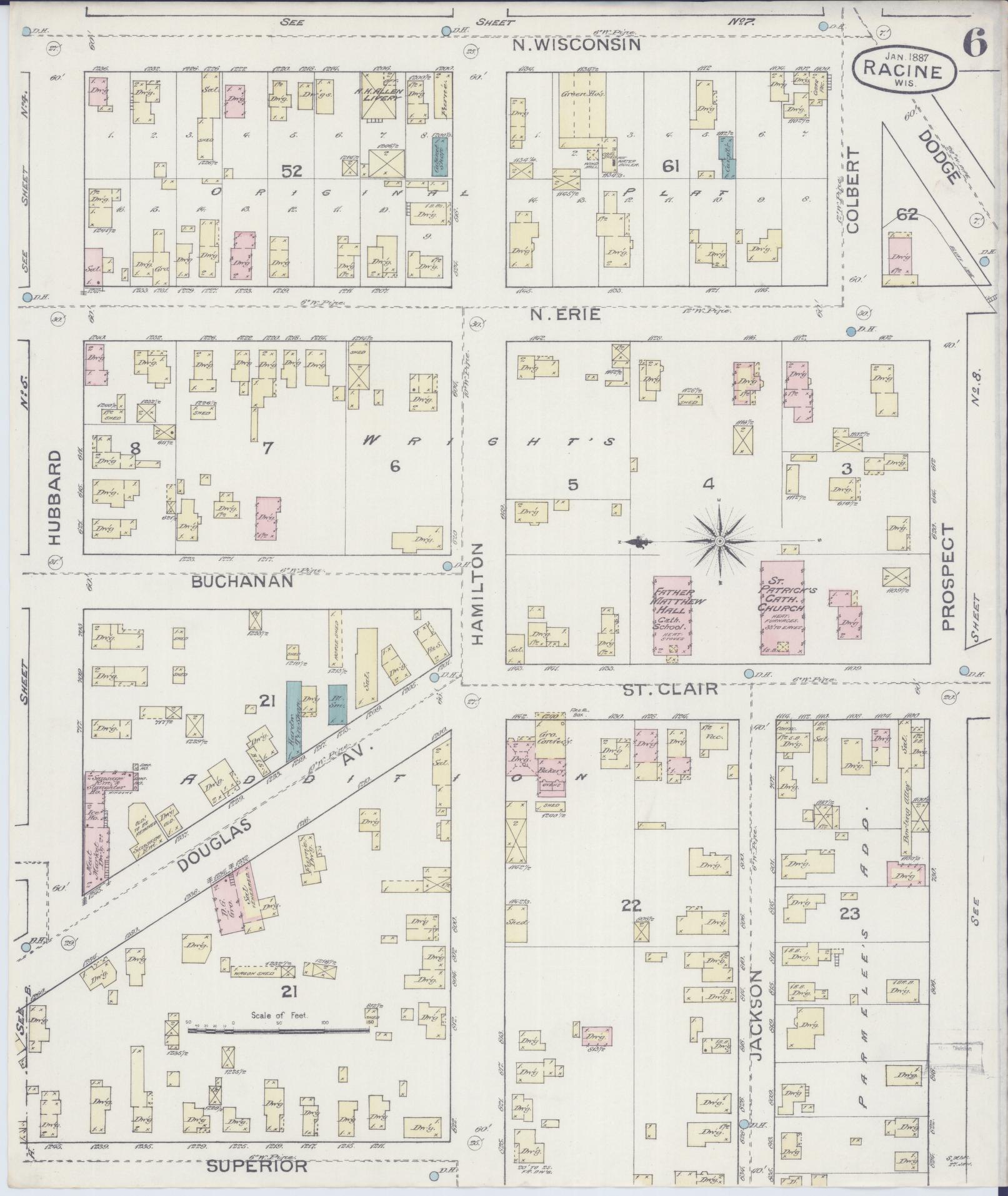 Sanborn Fire Insurance Map from Racine, Racine County, Wisconsin (1887), Sheet #0006 - Complete Map Set gallery image, historic Sanborn map, vintage wall art, Wisconsin Wisconsin