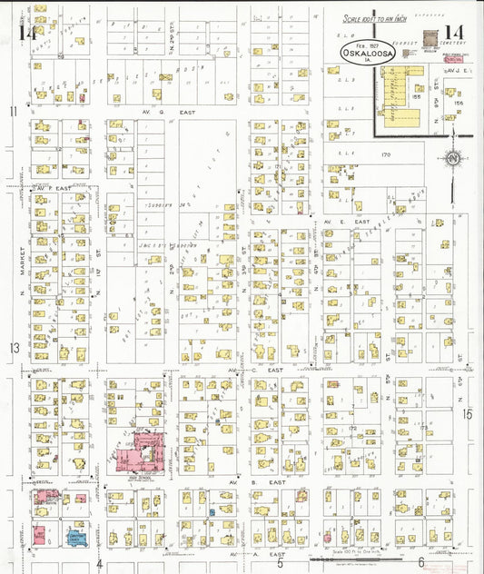 Sanborn Fire Insurance Map from Oskaloosa, Mahaska County, Iowa (1927), Sheet #0014 - Historic Sanborn Fire Insurance Map Print, vintage old map wall art