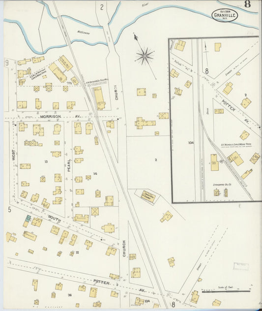 Sanborn Fire Insurance Map from Granville, Washington County, New York (1904), Sheet #0008 - Historic Sanborn Fire Insurance Map Print, vintage old map wall art, antique decor, genealogy gift, New York New York map