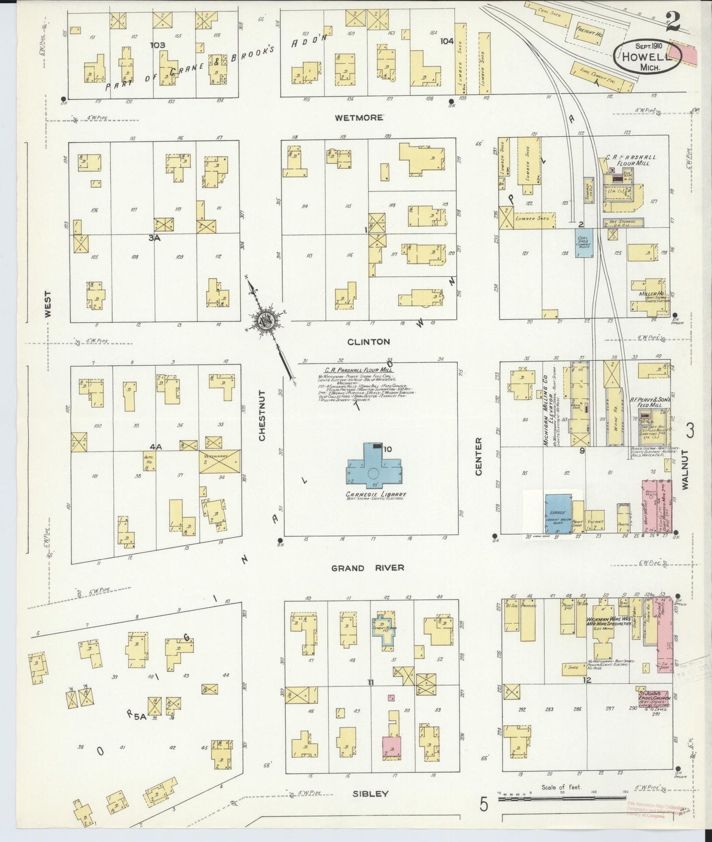 Sanborn Fire Insurance Map from Howell, Livingston County, Michigan (1910), Sheet #0002 - Complete Map Set gallery image, historic Sanborn map, vintage wall art, Michigan Michigan