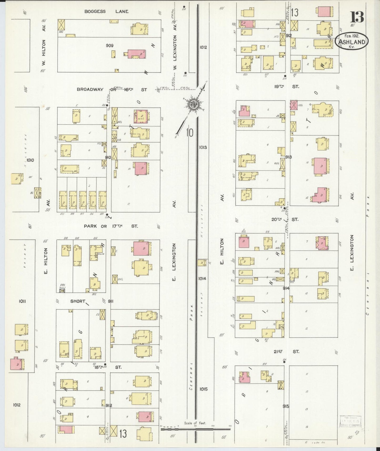 Sanborn Fire Insurance Map from Ashland, Boyd County, Kentucky (1912), Sheet #0013 - Complete Map Set gallery image, historic Sanborn map, vintage wall art, Kentucky Kentucky