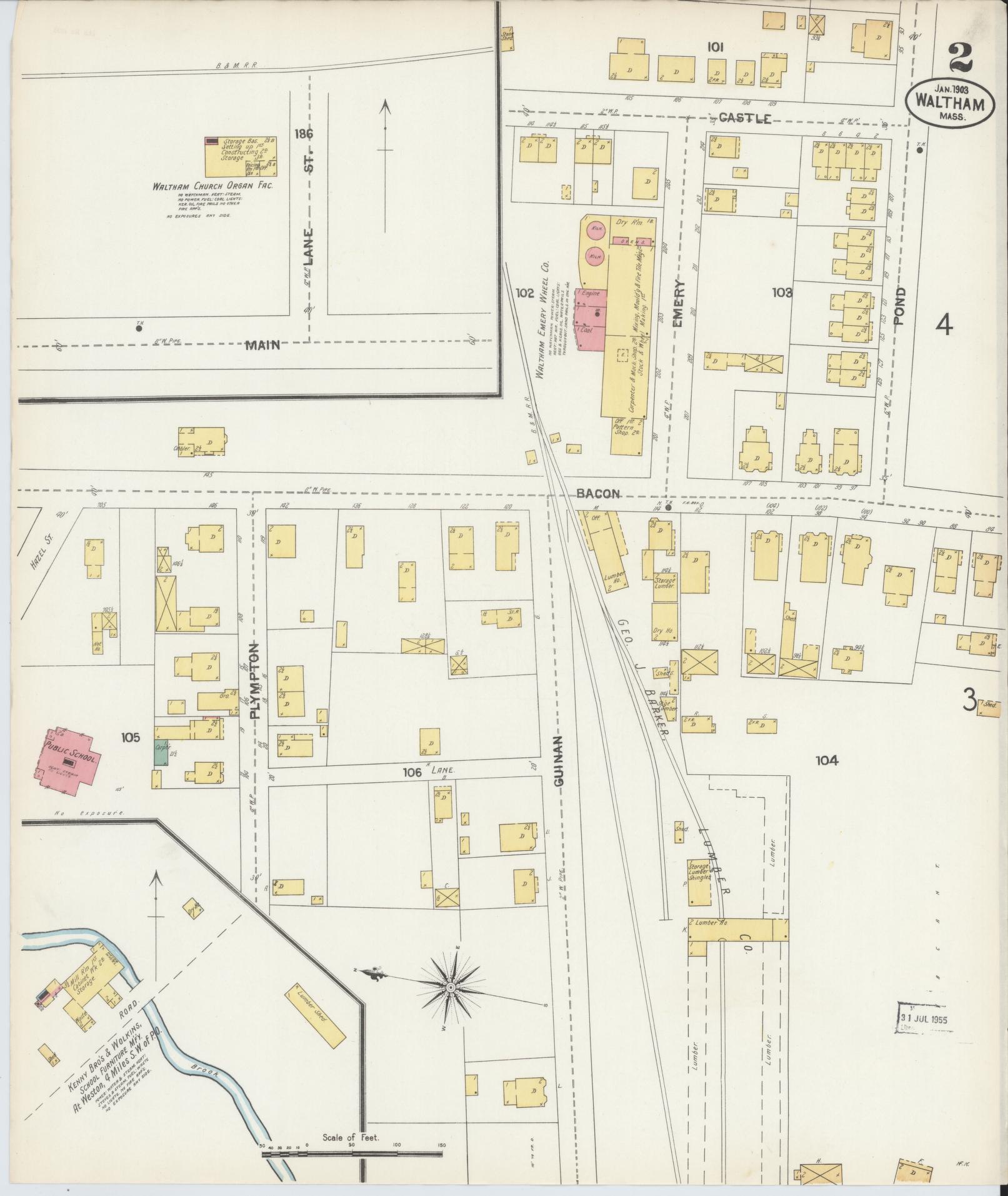 Sanborn Fire Insurance Map from Waltham, Middlesex County, Massachusetts (1903), Sheet #0002 - Complete Map Set gallery image, historic Sanborn map, vintage wall art, Massachusetts Massachusetts