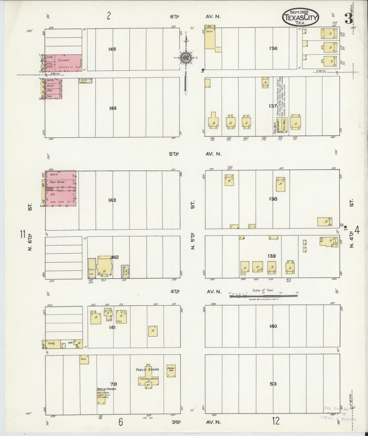 Sanborn Fire Insurance Map from Texas City, Galveston County, Texas (1920), Sheet #0003 - Historic Sanborn Fire Insurance Map Print, vintage old map wall art, antique decor, genealogy gift, Texas Texas map