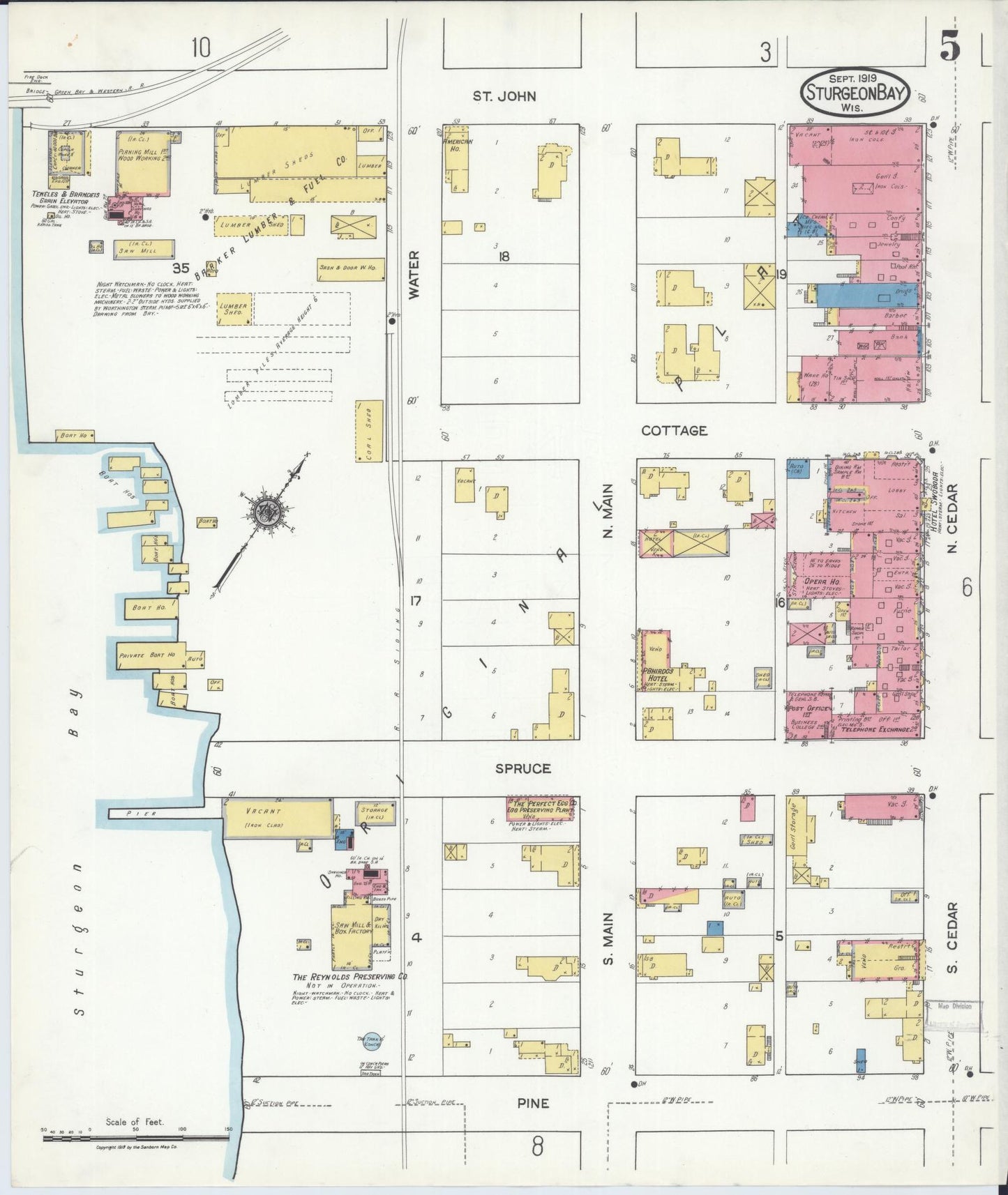 Sanborn Fire Insurance Map from Sturgeon Bay, Door County, Wisconsin (1919), Sheet #0005 - Complete Map Set gallery image, historic Sanborn map, vintage wall art, Wisconsin Wisconsin