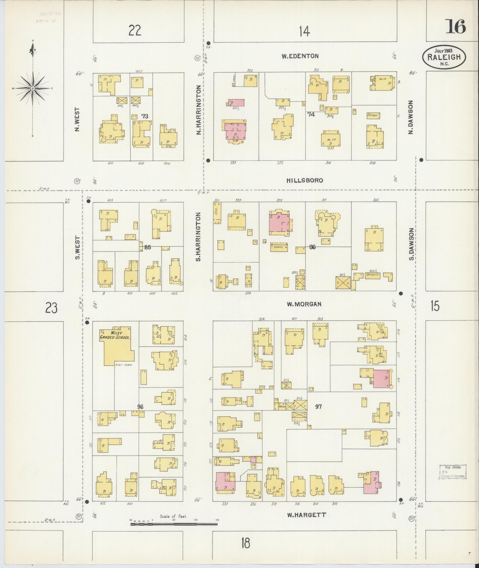 Sanborn Fire Insurance Map from Raleigh, Wake County, North Carolina (1903), Sheet #0016 - Complete Map Set gallery image, historic Sanborn map, vintage wall art, North Carolina North Carolina