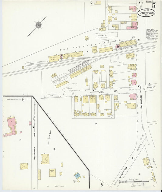 Sanborn Fire Insurance Map from Taneytown, Carroll County, Maryland (1910), Sheet #0005 - Historic Sanborn Fire Insurance Map Print, vintage old map wall art, antique decor, genealogy gift, Maryland Maryland map