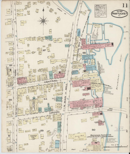 Sanborn Fire Insurance Map from Pawtucket, Providence County, Rhode Island (1884), Sheet #0011 - Historic Sanborn Fire Insurance Map Print, vintage old map wall art, antique decor, genealogy gift, Rhode Island Rhode Island map