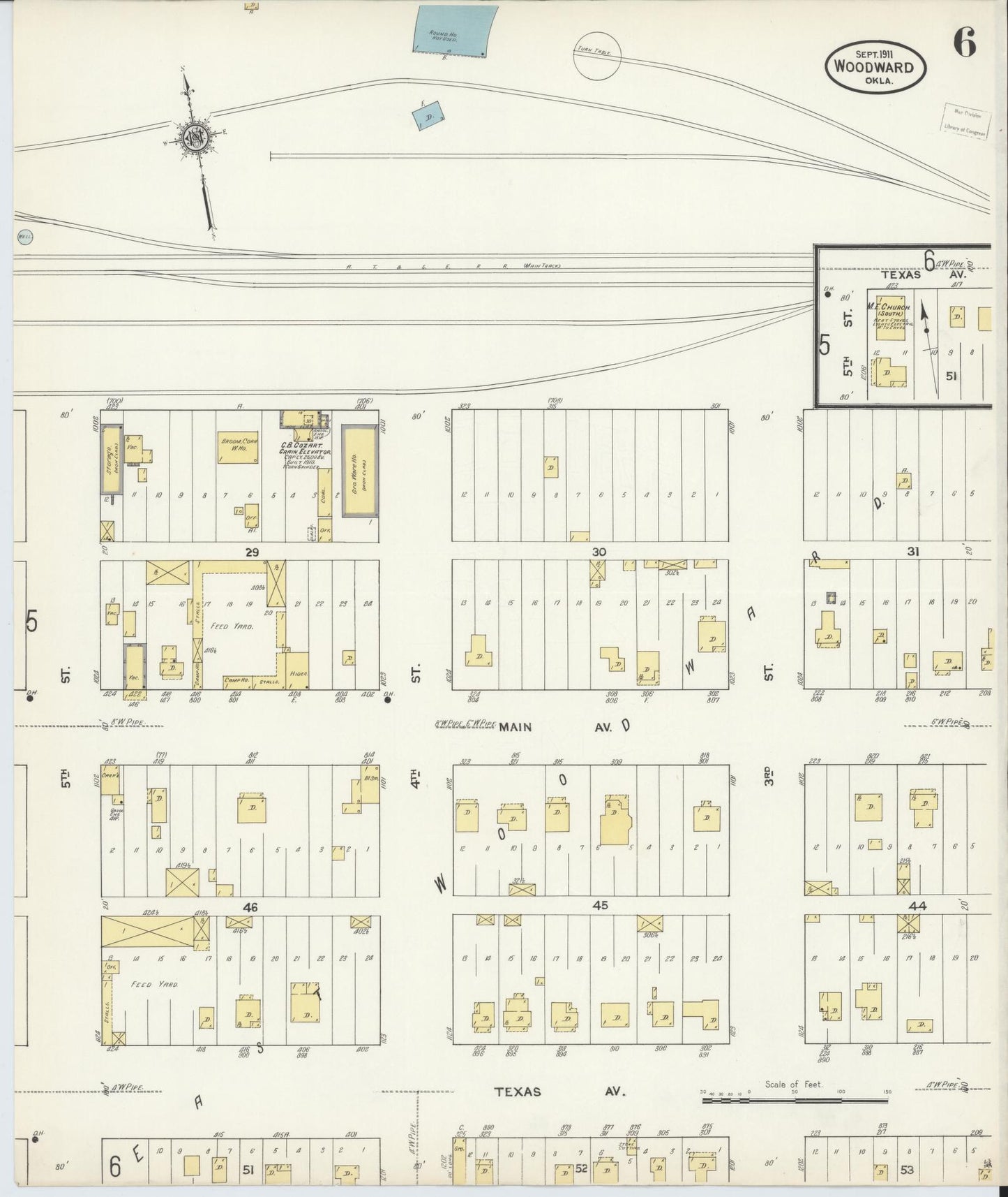 Sanborn Fire Insurance Map from Woodward, Woodward County, Oklahoma (1911), Sheet #0006 - Historic Sanborn Fire Insurance Map Print, vintage old map wall art, antique decor, genealogy gift, Oklahoma Oklahoma map