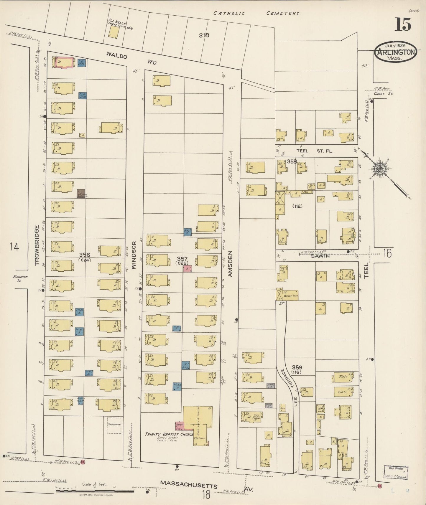 Sanborn Fire Insurance Map from Arlington, Middlesex County, Massachusetts (1922), Sheet #0015 - Complete Map Set gallery image, historic Sanborn map, vintage wall art, Massachusetts Massachusetts