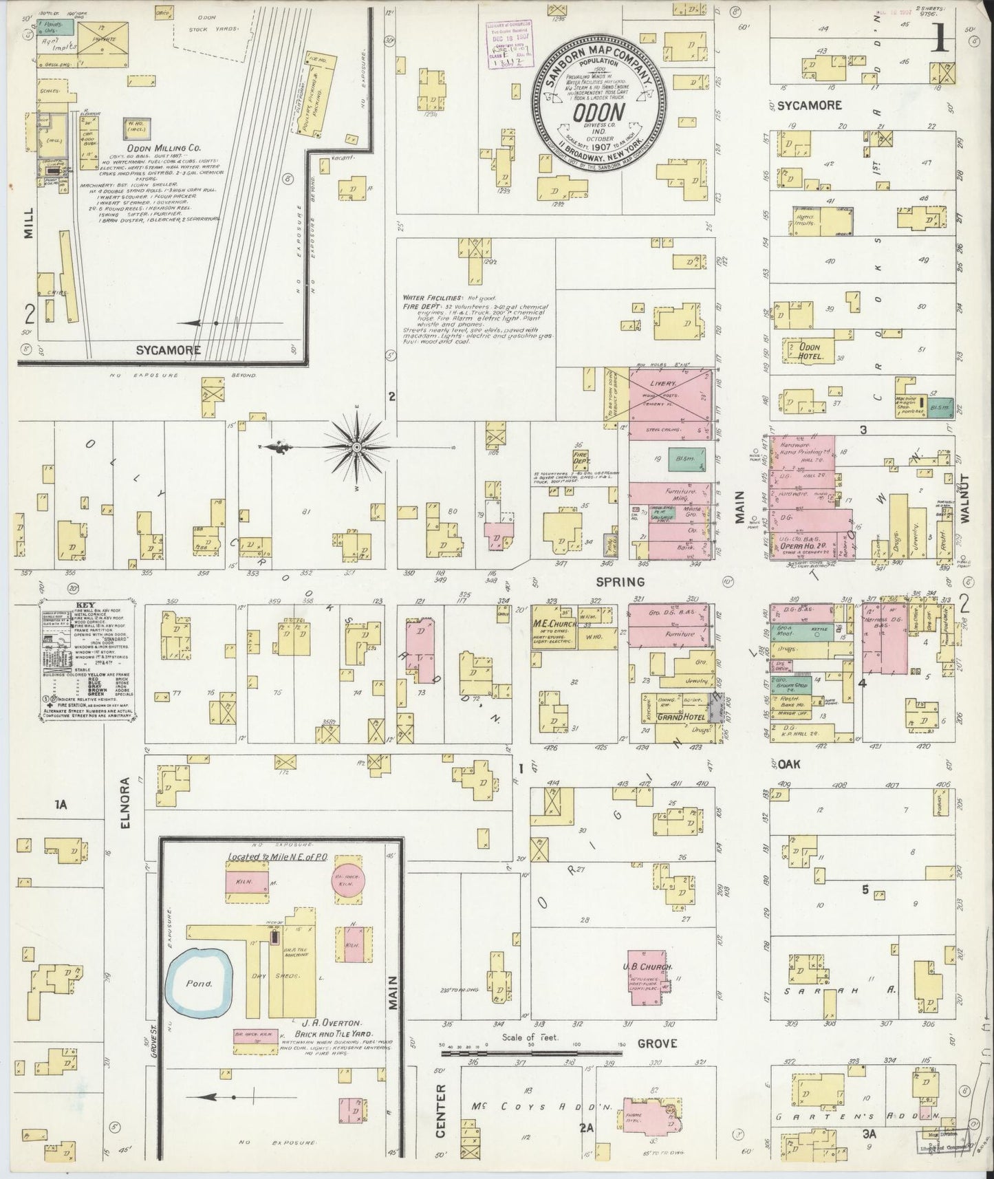 Sanborn Fire Insurance Map from Odon, Daviess County, Indiana (1907), Sheet #0001 - Complete Map Set gallery image, historic Sanborn map, vintage wall art, Indiana Indiana