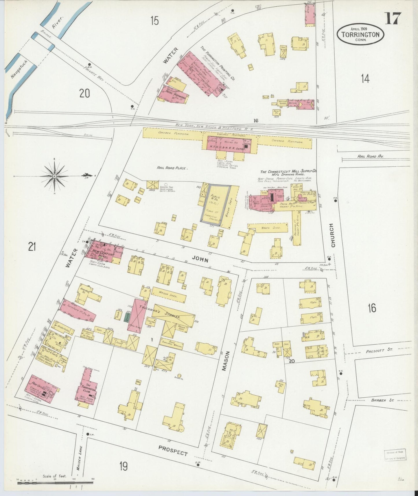 Sanborn Fire Insurance Map from Torrington, Litchfield County, Connecticut (1909), Sheet #0017 - Complete Map Set gallery image, historic Sanborn map, vintage wall art, Connecticut Connecticut