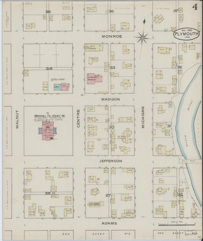 Sanborn Fire Insurance Map from Plymouth, Marhshall County, Indiana (1886), Sheet #0004 - Historic Sanborn Fire Insurance Map Print, vintage old map wall art, antique decor, genealogy gift, Indiana Indiana map