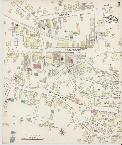 Sanborn Fire Insurance Map from Marblehead, Essex County, Massachusetts (1885), Sheet #0005 - Historic Sanborn Fire Insurance Map Print, vintage old map wall art, antique decor, genealogy gift, Massachusetts Massachusetts map