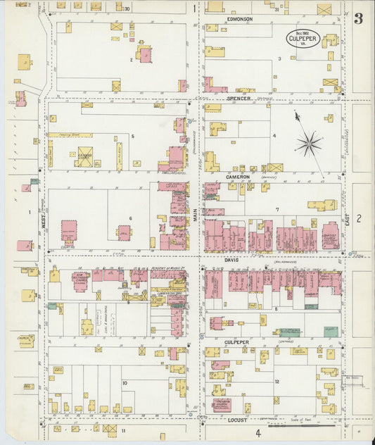 Sanborn Fire Insurance Map from Culpeper, Culpeper County, Virginia (1902), Sheet #0003 - Historic Sanborn Fire Insurance Map Print, vintage old map wall art, antique decor, genealogy gift, Virginia Virginia map