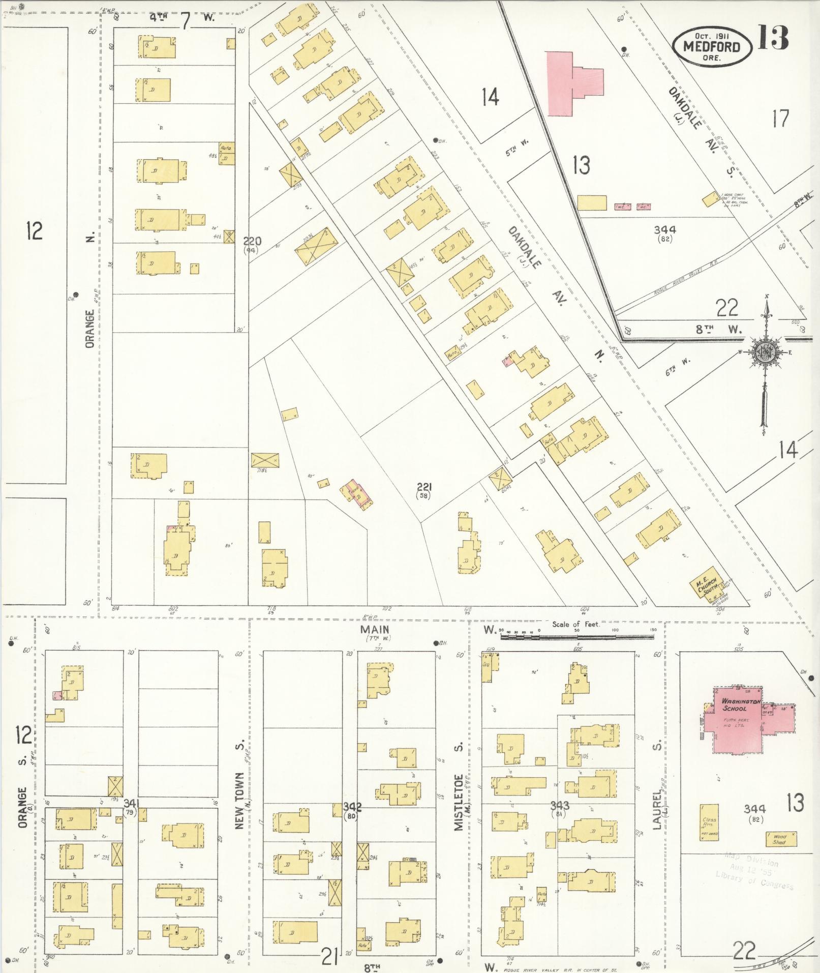 Sanborn Fire Insurance Map from Medford, Jackson County, Oregon (1911), Sheet #0013 - Historic Sanborn Fire Insurance Map Print, vintage old map wall art, antique decor, genealogy gift, Oregon Oregon map