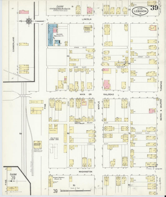 Sanborn Fire Insurance Map from Lebanon, Lebanon County, Pennsylvania (1912), Sheet #0039 - Historic Sanborn Fire Insurance Map Print, vintage old map wall art, antique decor, genealogy gift, Pennsylvania Pennsylvania map