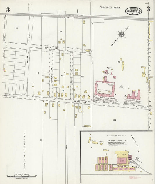 Sanborn Fire Insurance Map from Northfield, Atlantic County, New Jersey (1924), Sheet #0003 - Historic Sanborn Fire Insurance Map Print, vintage old map wall art, antique decor, genealogy gift, New Jersey New Jersey map