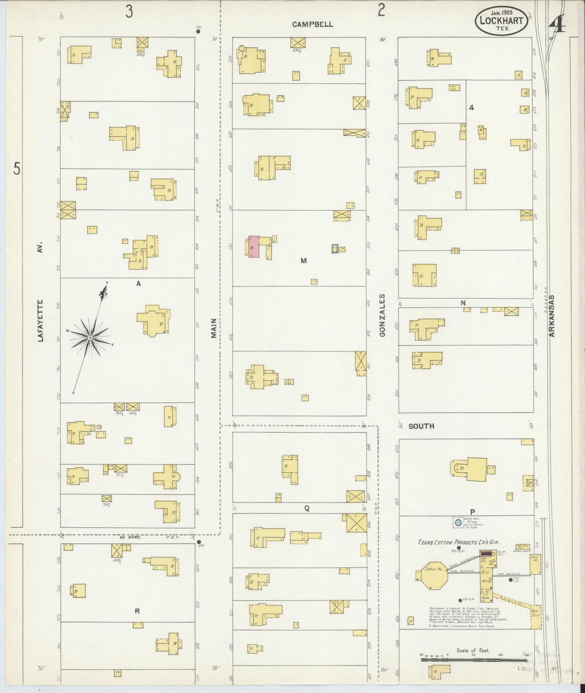 Sanborn Fire Insurance Map from Lockhart, Caldwell County, Texas (1903), Sheet #0004 - Historic Sanborn Fire Insurance Map Print, vintage old map wall art, antique decor, genealogy gift, Texas Texas map