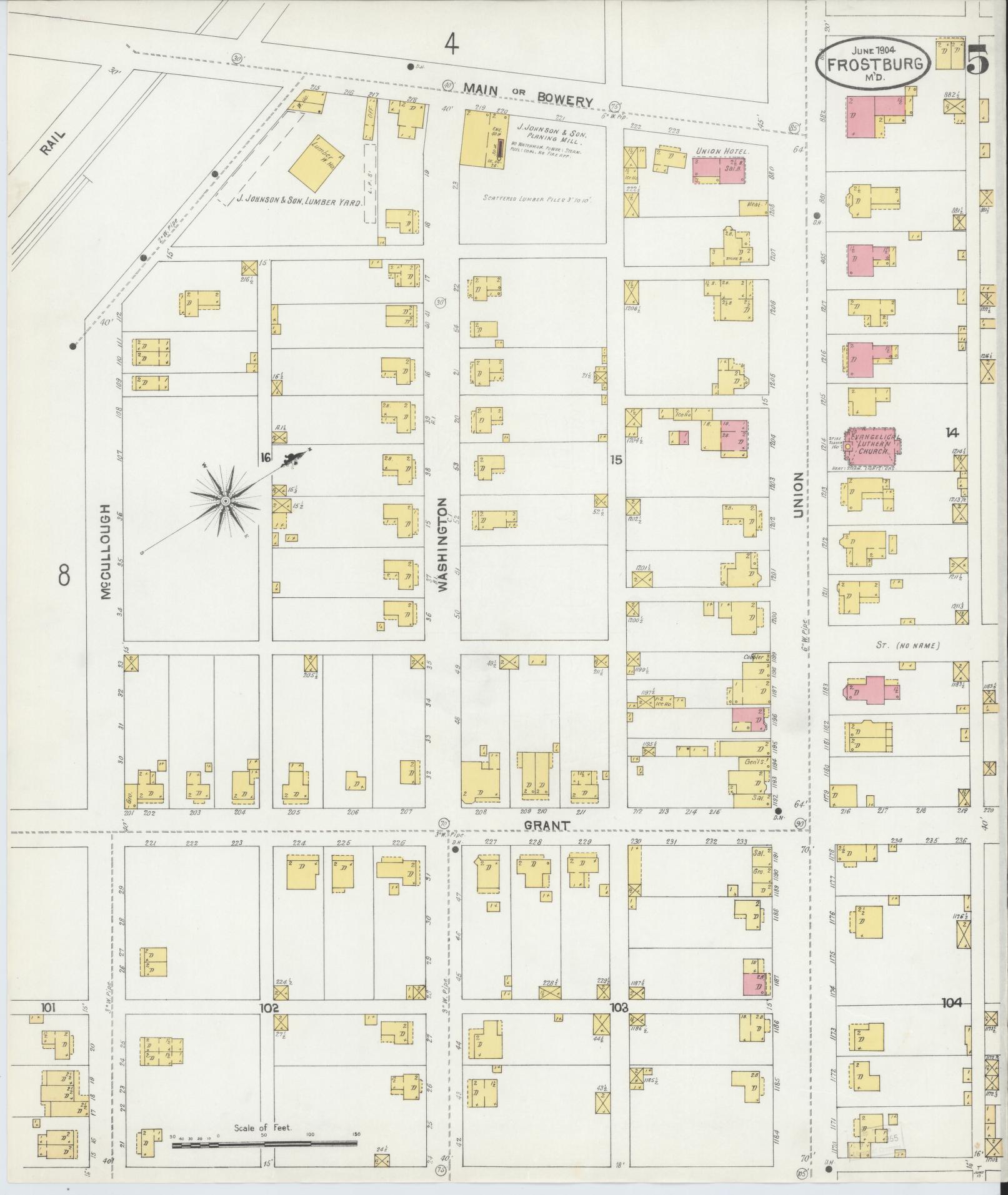 Sanborn Fire Insurance Map from Frostburg, Allegany County, Maryland (1904), Sheet #0005 - Historic Sanborn Fire Insurance Map Print, vintage old map wall art
