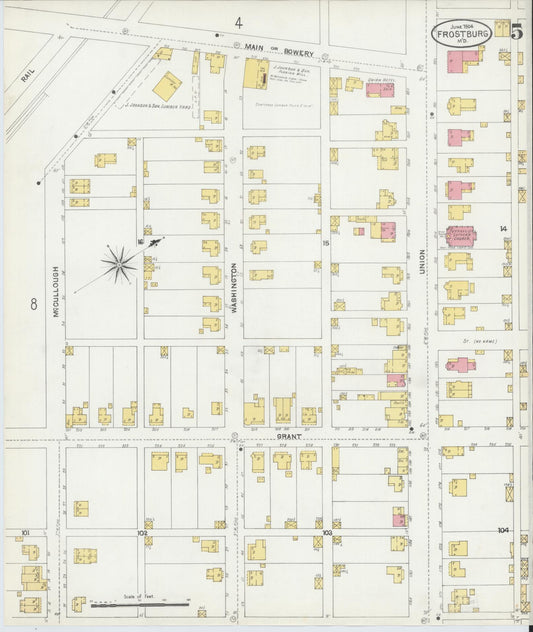 Sanborn Fire Insurance Map from Frostburg, Allegany County, Maryland (1904), Sheet #0005 - Historic Sanborn Fire Insurance Map Print, vintage old map wall art