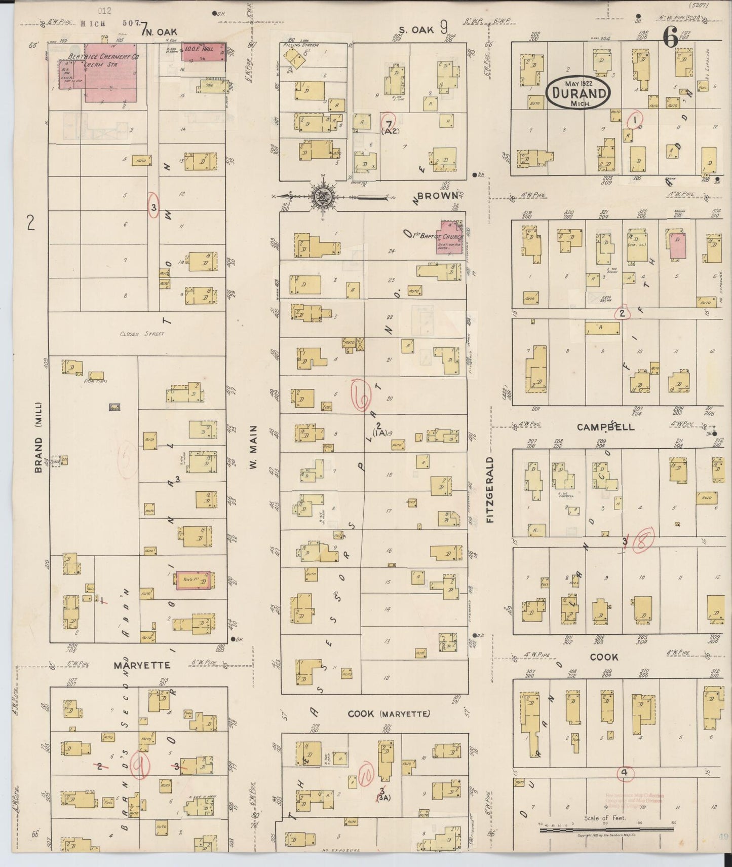 Sanborn Fire Insurance Map from Durand, Shiawassee County, Michigan (1944), Sheet #0006 - Complete Map Set gallery image, historic Sanborn map, vintage wall art, Michigan Michigan