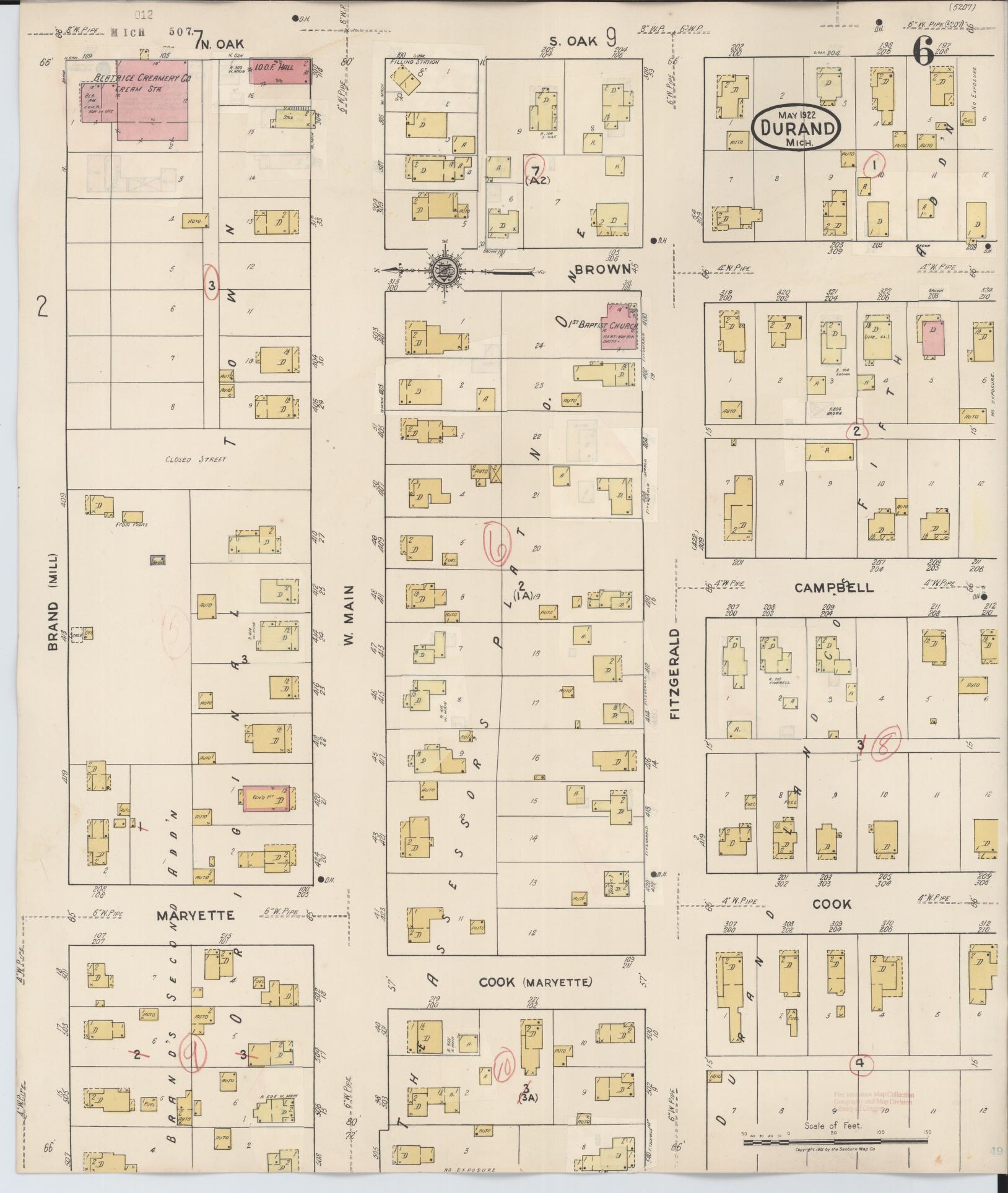 Sanborn Fire Insurance Map from Durand, Shiawassee County, Michigan (1944), Sheet #0006 - Complete Map Set gallery image, historic Sanborn map, vintage wall art, Michigan Michigan