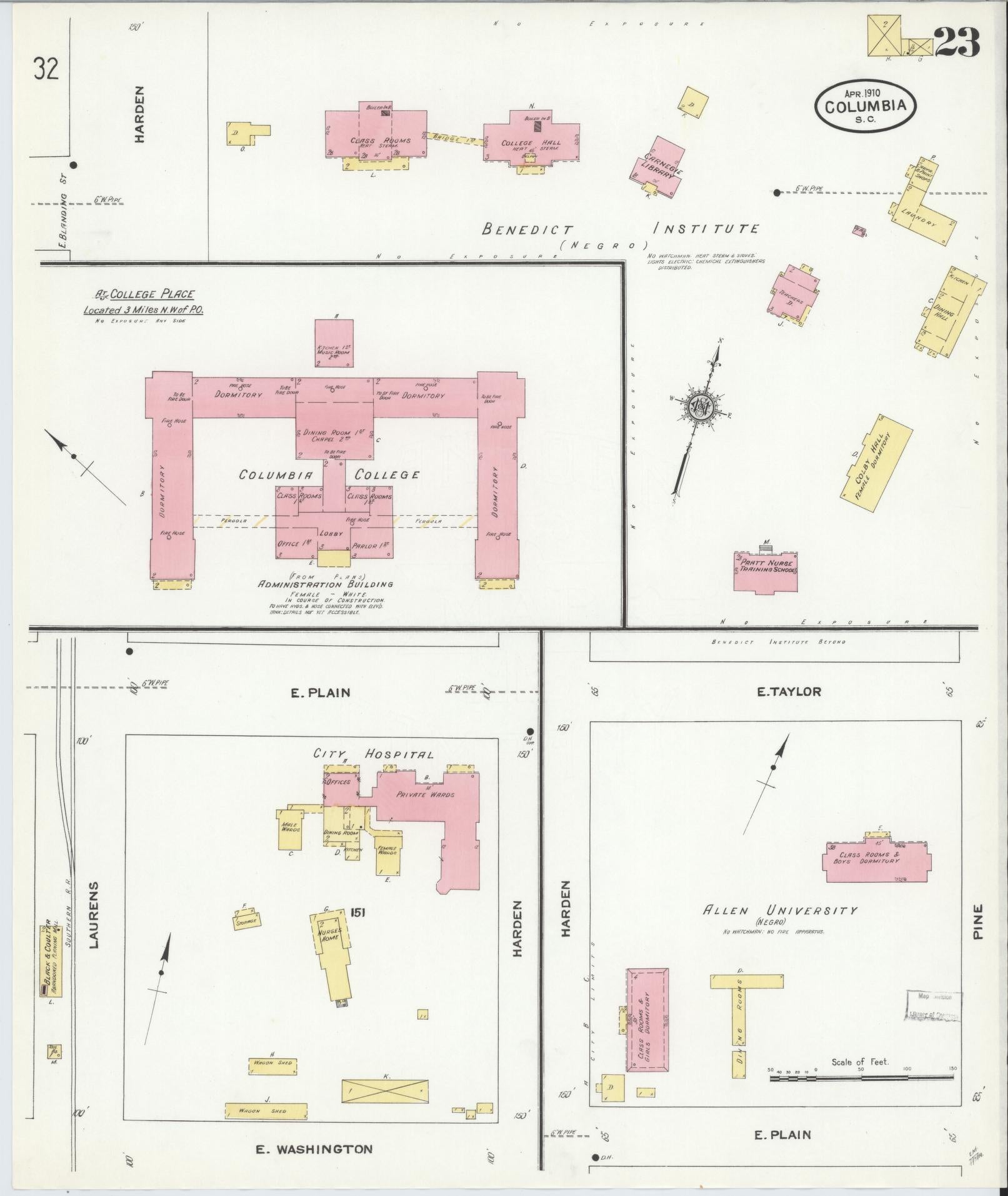 Sanborn Fire Insurance Map from Columbia, Richland County, South Carolina (1910), Sheet #0023 - Historic Sanborn Fire Insurance Map Print, vintage old map wall art, antique decor, genealogy gift, South Carolina South Carolina map