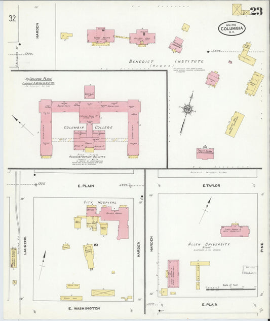 Sanborn Fire Insurance Map from Columbia, Richland County, South Carolina (1910), Sheet #0023 - Historic Sanborn Fire Insurance Map Print, vintage old map wall art, antique decor, genealogy gift, South Carolina South Carolina map