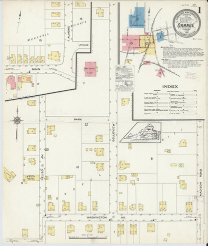 Sanborn Fire Insurance Map from Orange, Orange County, Virginia (1915), Sheet #0001 - Complete Map Set gallery image, historic Sanborn map, vintage wall art, Virginia Virginia