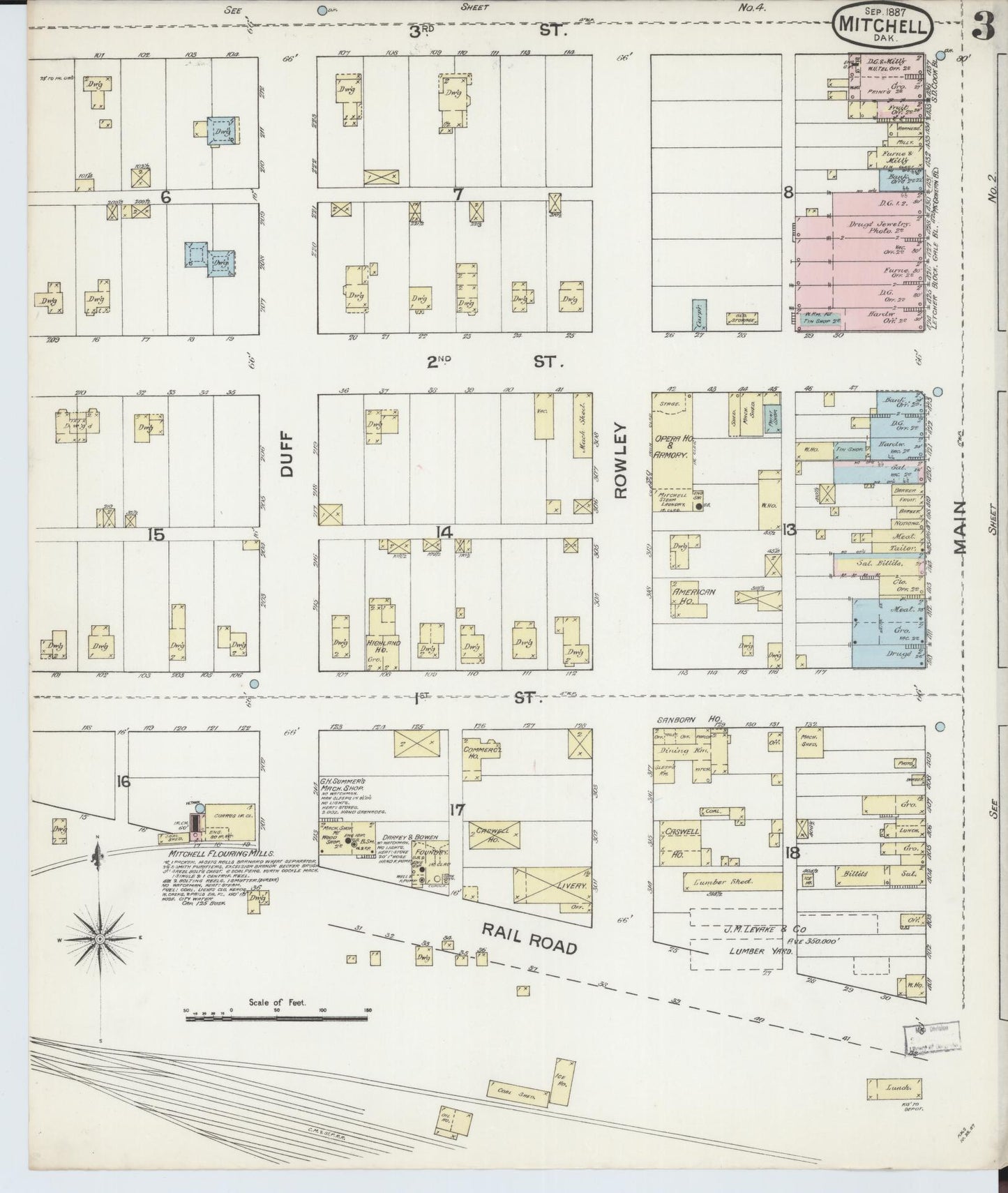 Sanborn Fire Insurance Map from Mitchell, Davison County, South Dakota (1887), Sheet #0003 - Complete Map Set gallery image, historic Sanborn map, vintage wall art, South Dakota South Dakota