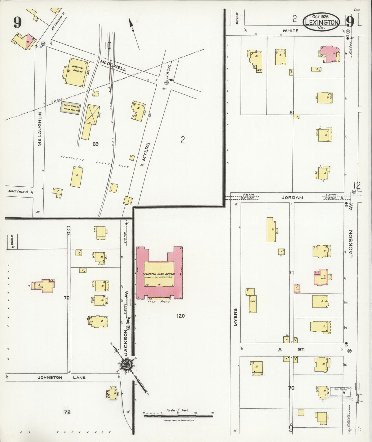 Sanborn Fire Insurance Map from Lexington, Independent Cities, Virginia (1926), Sheet #0009 - Complete Map Set gallery image, historic Sanborn map, vintage wall art, Virginia Virginia