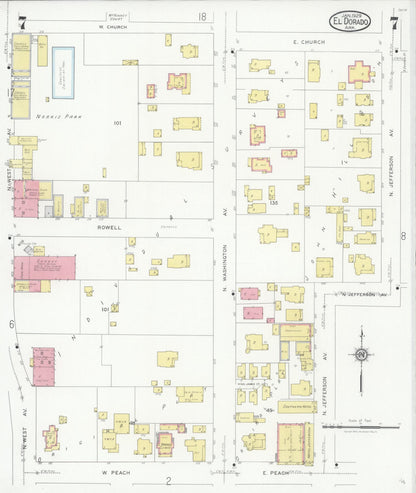 Sanborn Fire Insurance Map from El Dorado, Union County, Arkansas (1929), Sheet #0007 - Complete Map Set gallery image, historic Sanborn map, vintage wall art, Arkansas Arkansas