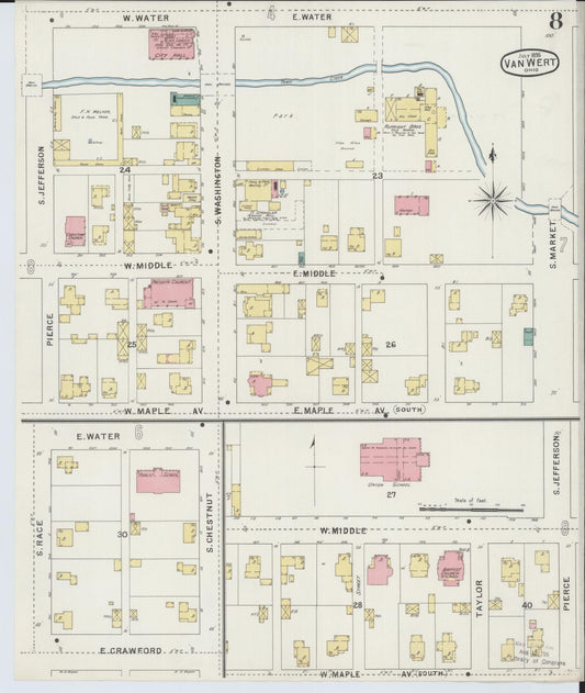 Sanborn Fire Insurance Map from Van Wert, Van Wert County, Ohio (1895), Sheet #0008 - Historic Sanborn Fire Insurance Map Print, vintage old map wall art, antique decor, genealogy gift, Ohio Ohio map