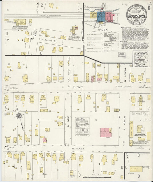 Sanborn Fire Insurance Map from Milford Center, Union County, Ohio (1921), Sheet #0001 - Complete Map Set gallery image, historic Sanborn map, vintage wall art, Ohio Ohio