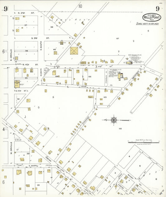 Sanborn Fire Insurance Map from Wills Point, Van Zandt County, Texas (1923), Sheet #0009 - Historic Sanborn Fire Insurance Map Print, vintage old map wall art, antique decor, genealogy gift, Texas Texas map