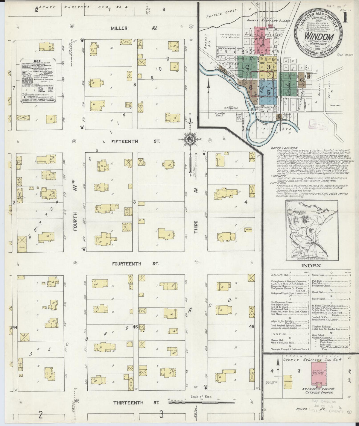 Sanborn Fire Insurance Map from Windom, Cottonwood County, Minnesota (1913), Sheet #0001 - Historic Sanborn Fire Insurance Map Print, vintage old map wall art, antique decor, genealogy gift, Minnesota Minnesota map
