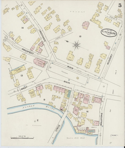Sanborn Fire Insurance Map from Fitchburg, Worcester County, Massachusetts (1887), Sheet #0005 - Historic Sanborn Fire Insurance Map Print, vintage old map wall art, antique decor, genealogy gift, Massachusetts Massachusetts map