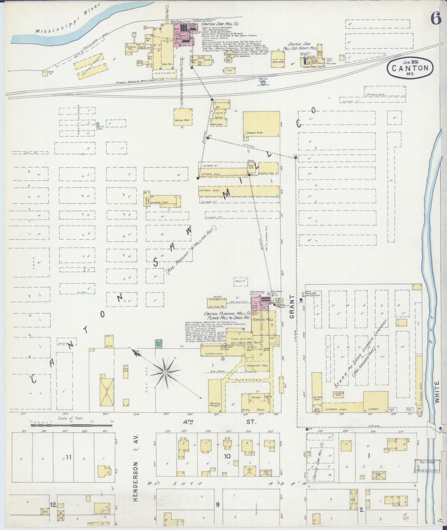 Sanborn Fire Insurance Map from Canton, Lewis County, Missouri (1896), Sheet #0006 - Historic Sanborn Fire Insurance Map Print, vintage old map wall art, antique decor, genealogy gift, Missouri Missouri map