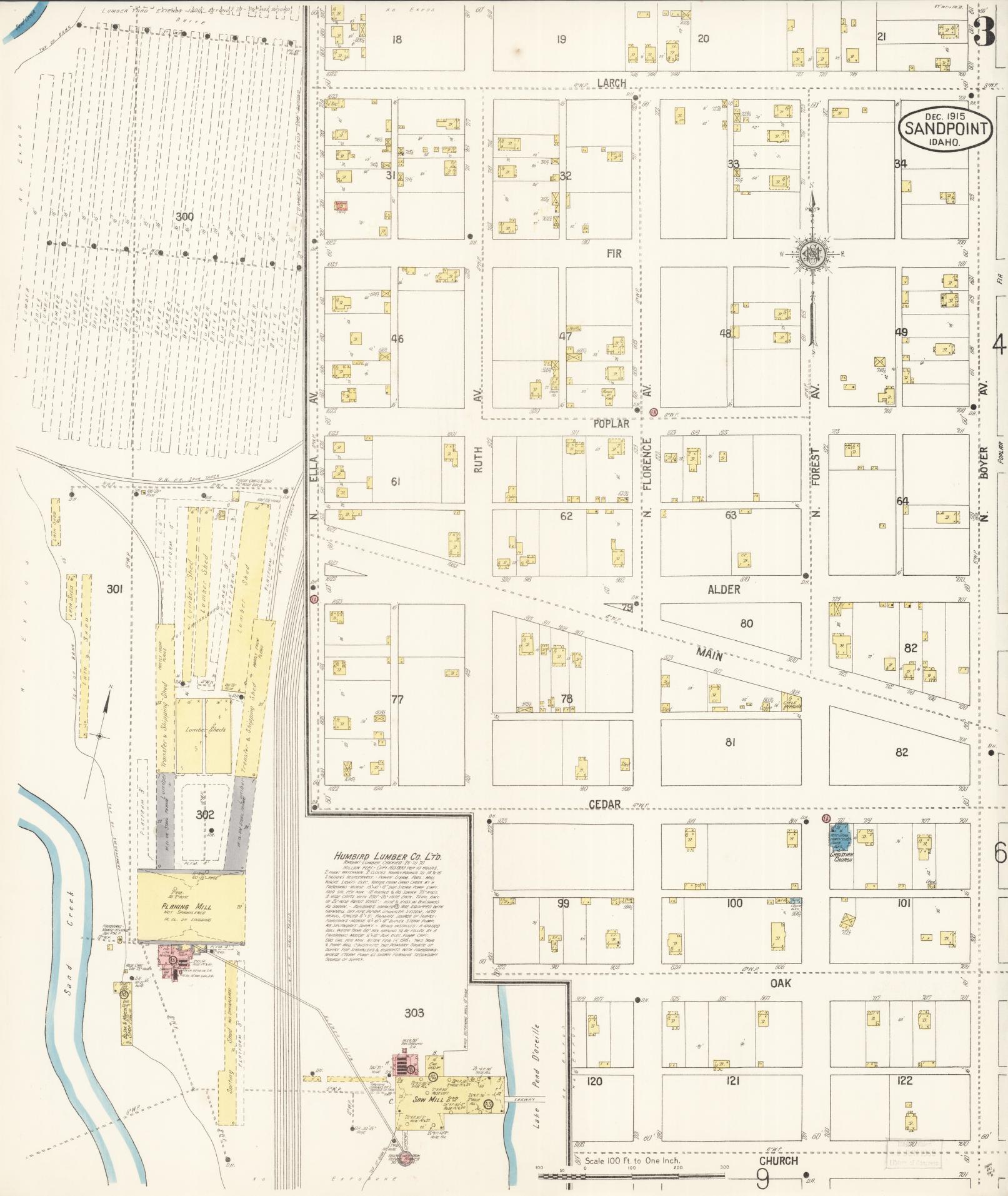 Sanborn Fire Insurance Map from Sandpoint, Bonner County, Idaho (1915), Sheet #0003 - Complete Map Set gallery image, historic Sanborn map, vintage wall art, Idaho Idaho