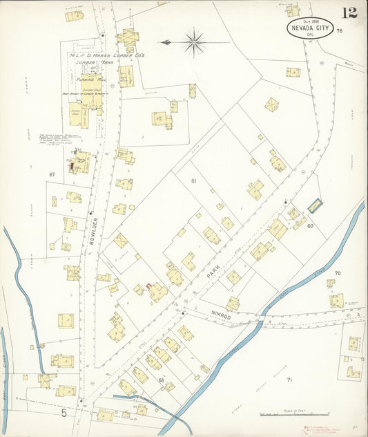 Sanborn Fire Insurance Map from Nevada City, Nevada County, California (1898), Sheet #0012 - Historic Sanborn Fire Insurance Map Print, vintage old map wall art, antique decor, genealogy gift, Nevada City Nevada map