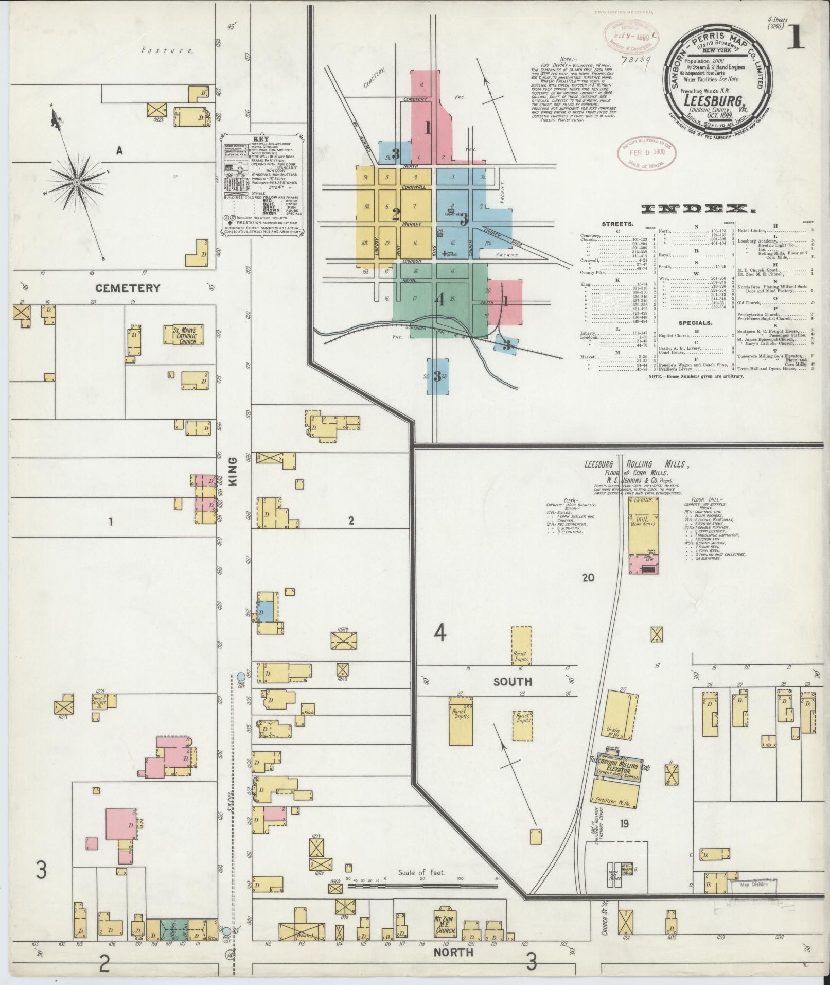 Sanborn Fire Insurance Map from Leesburg, Loudoun County, Virginia. (1899) – Historic Sanborn Fire Insurance Map Print