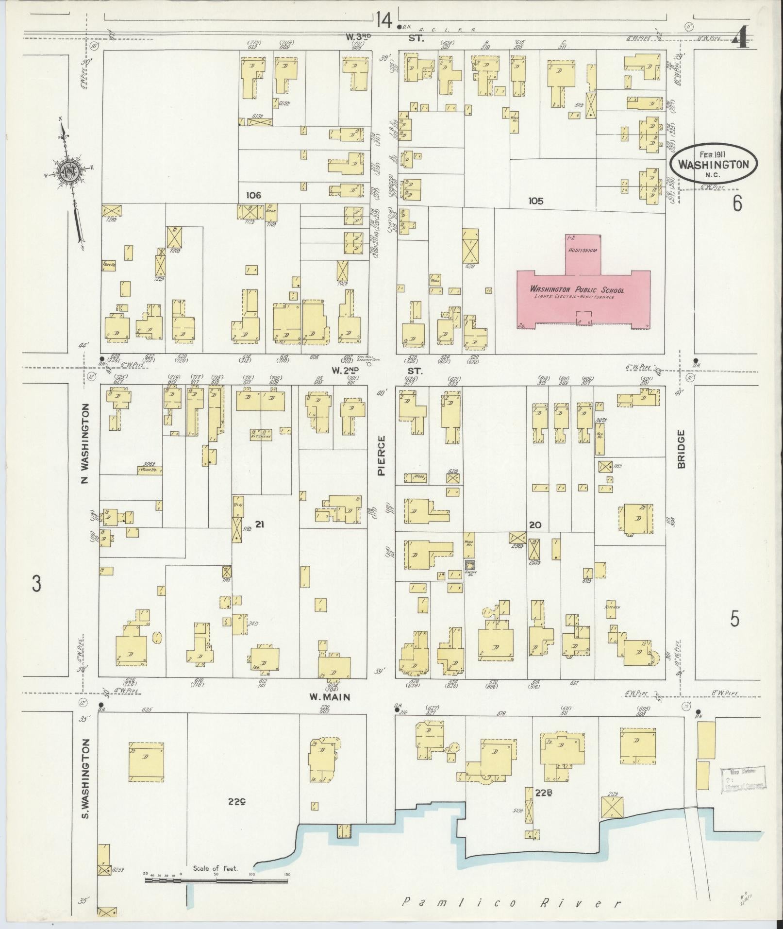 Sanborn Fire Insurance Map from Washington, Beaufort County, North Carolina (1911), Sheet #0004 - Complete Map Set gallery image, historic Sanborn map, vintage wall art, North Carolina North Carolina