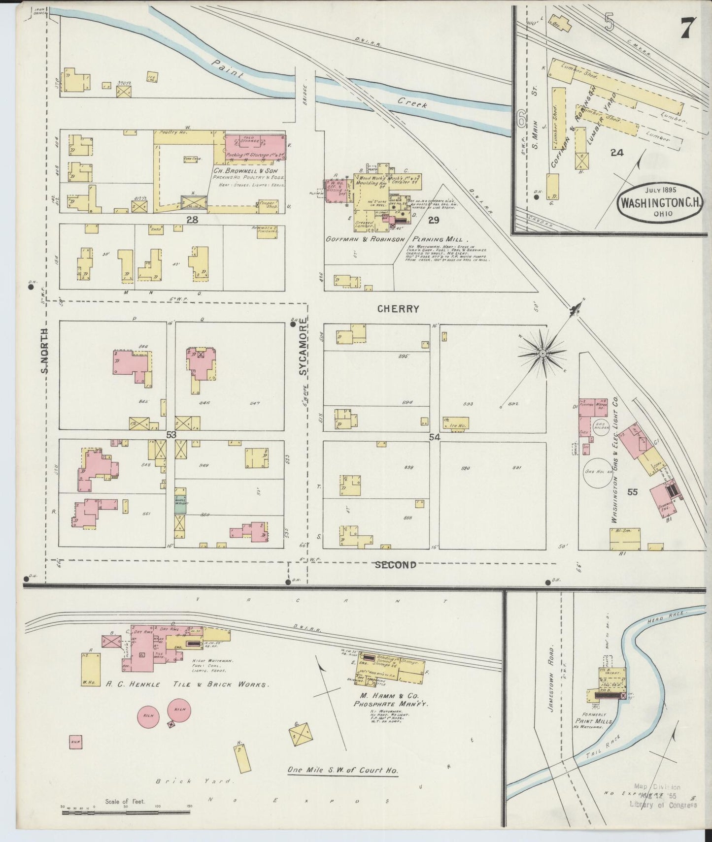 Sanborn Fire Insurance Map from Washington Court House, Fayette County, Ohio (1895), Sheet #0007 - Historic Sanborn Fire Insurance Map Print, vintage old map wall art, antique decor, genealogy gift, Ohio Ohio map