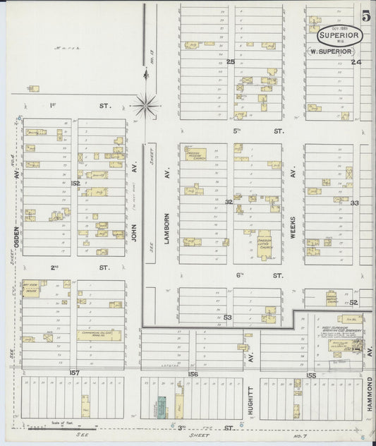 Sanborn Fire Insurance Map from Superior, Douglas County, Wisconsin (1887), Sheet #0005 - Historic Sanborn Fire Insurance Map Print, vintage old map wall art, antique decor, genealogy gift, Wisconsin Wisconsin map