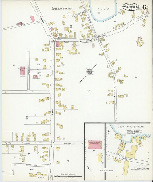 Sanborn Fire Insurance Map from Wolfeboro, Carroll County, New Hampshire (1917), Sheet #0006 - Historic Sanborn Fire Insurance Map Print, vintage old map wall art, antique decor, genealogy gift, New Hampshire New Hampshire map
