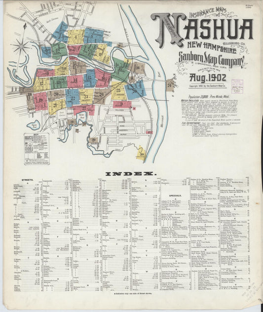 Sanborn Fire Insurance Map from Nashua, Hillsborough County, New Hampshire (1902), Sheet #0001 - Complete Map Set gallery image, historic Sanborn map, vintage wall art, New Hampshire New Hampshire
