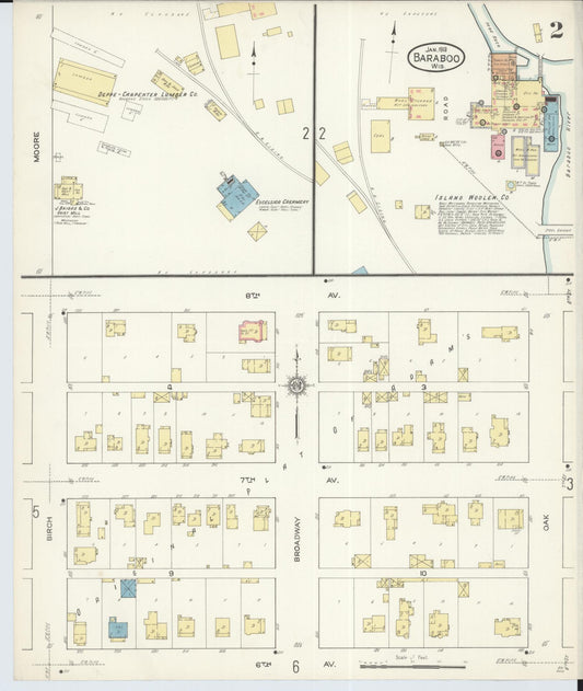 Sanborn Fire Insurance Map from Baraboo, Sauk County, Wisconsin (1913), Sheet #0002 - Historic Sanborn Fire Insurance Map Print, vintage old map wall art, antique decor, genealogy gift, Wisconsin Wisconsin map
